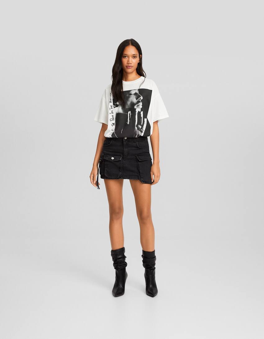 Tupac print oversize short sleeve T-shirt-Off white-3