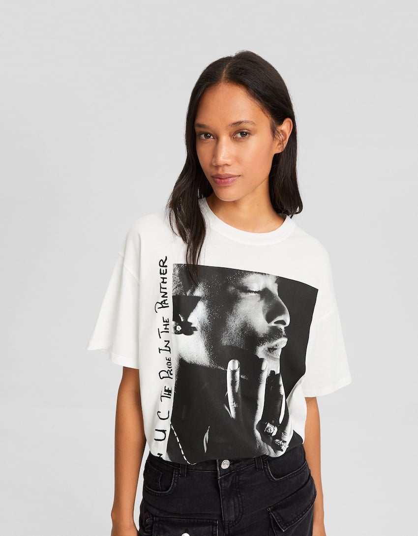 Tupac print oversize short sleeve T-shirt-Off white-2