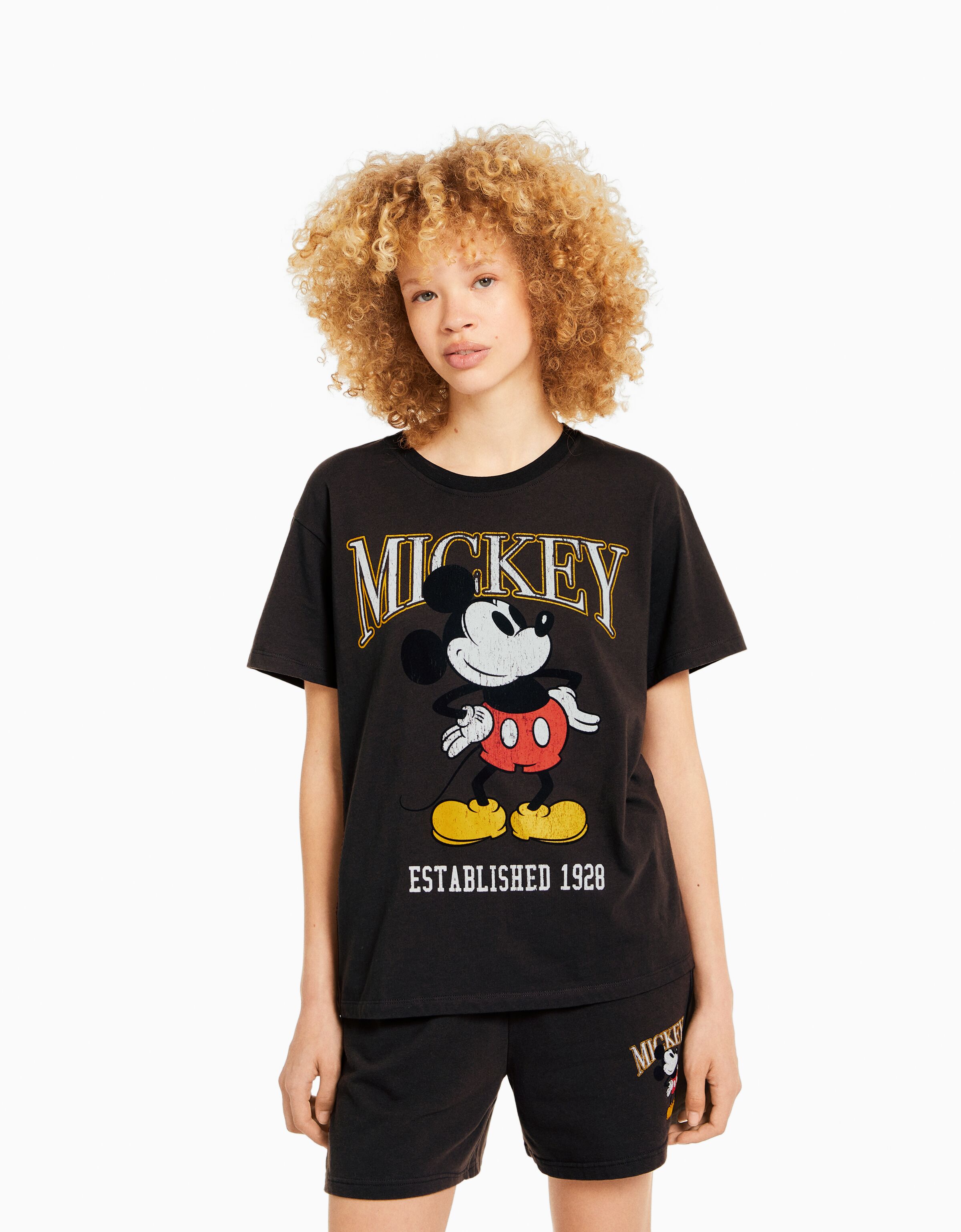 Mickey Mouse print short sleeve T shirt Short Sleeve BSK Teen