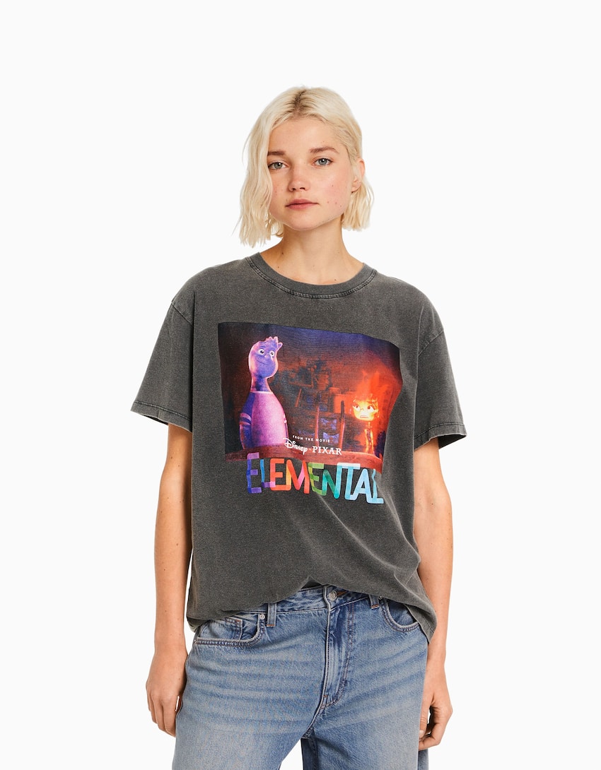 Short sleeve oversize Elemental print T-shirt - Women | Bershka
