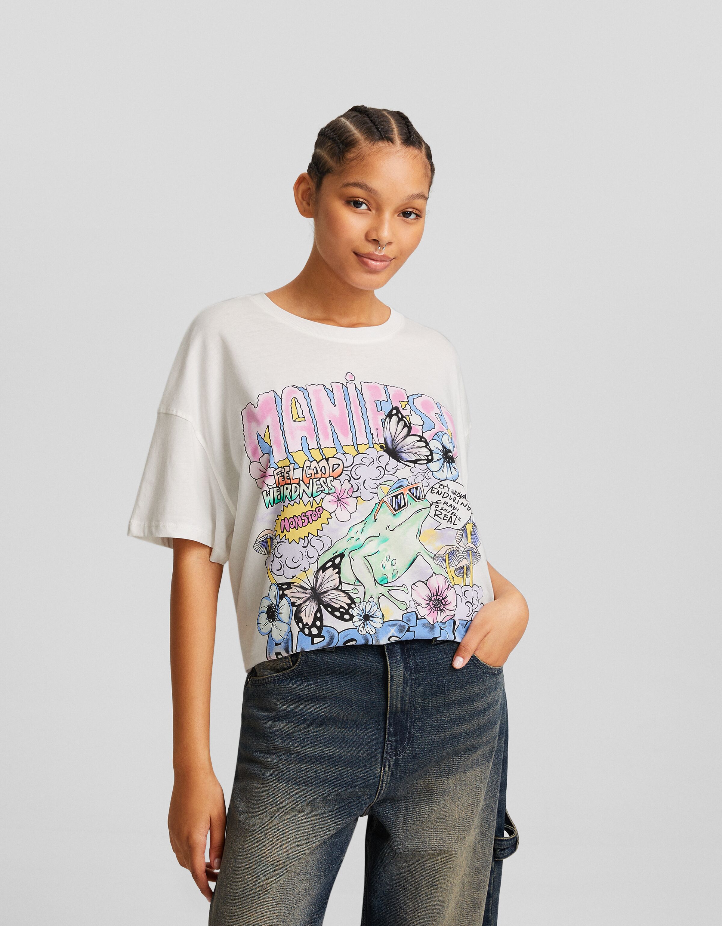 Short sleeve T shirt with print Women Bershka