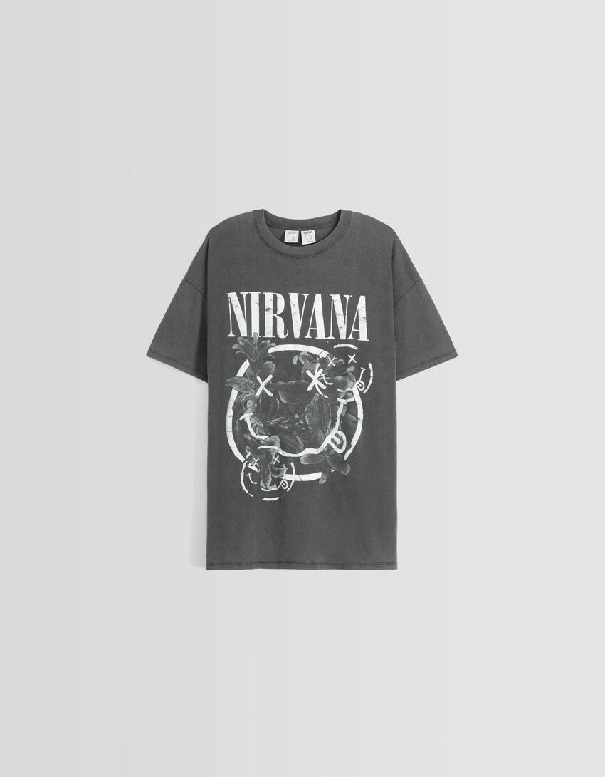Printed short sleeve oversize Nirvana T-shirt-Grey-4