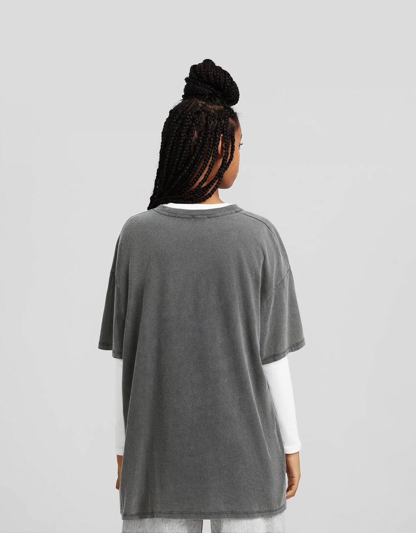 Printed short sleeve oversize Nirvana T-shirt-Grey-1