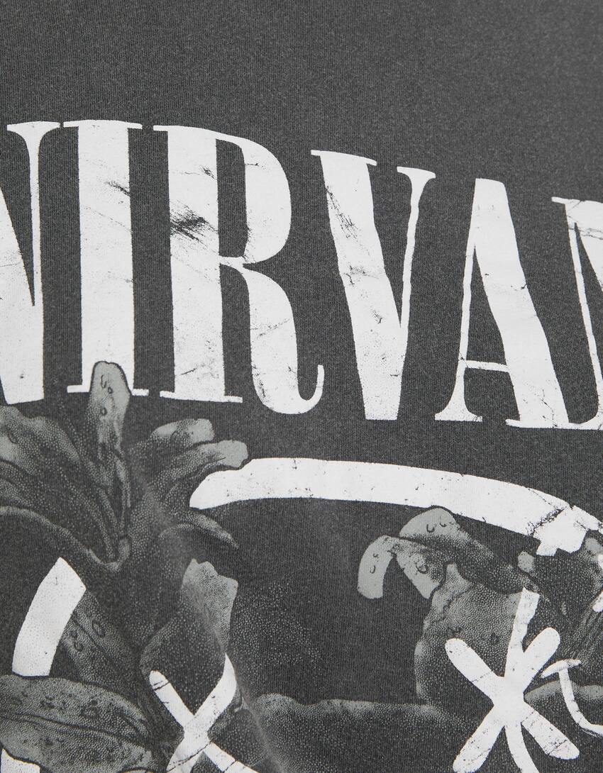 Printed short sleeve oversize Nirvana T-shirt-Grey-5