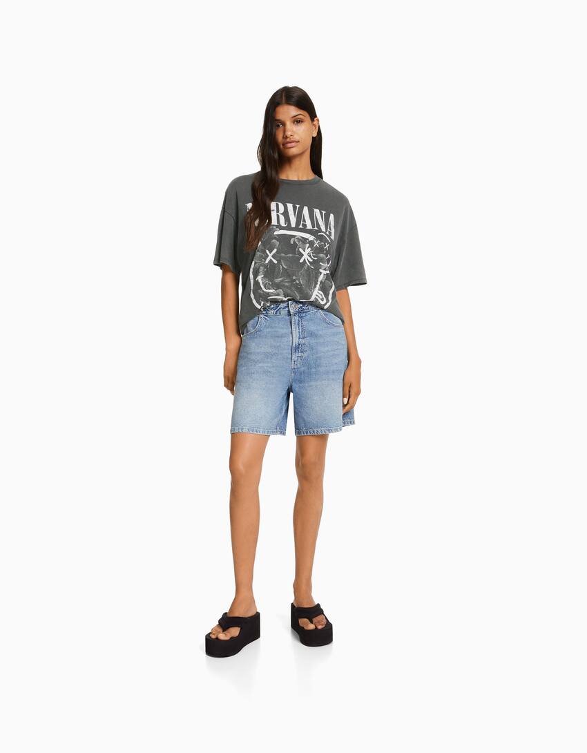 Printed short sleeve oversize Nirvana T-shirt-Grey-3