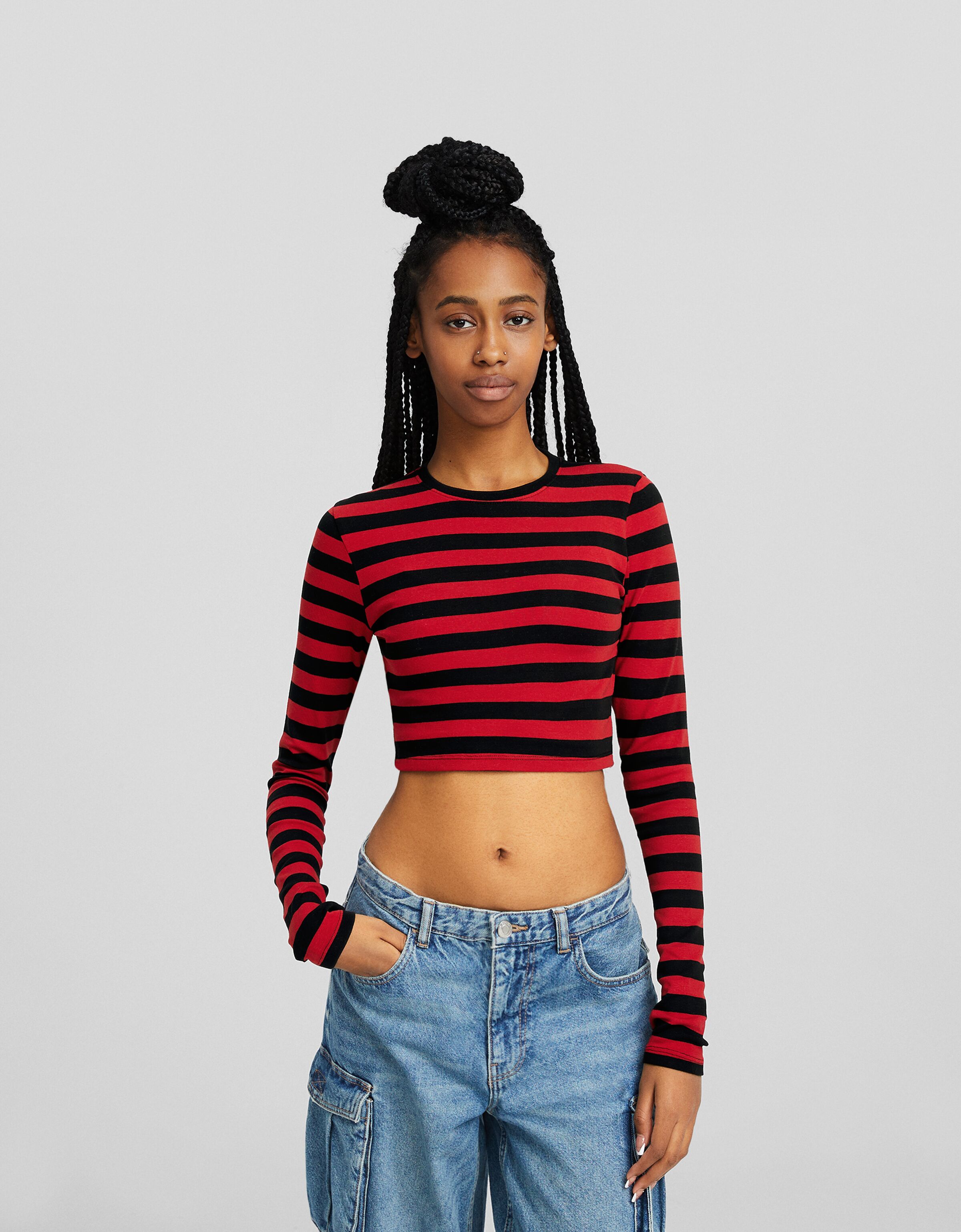 Camiseta manga larga rayas Manga larga BSK Teen Bershka