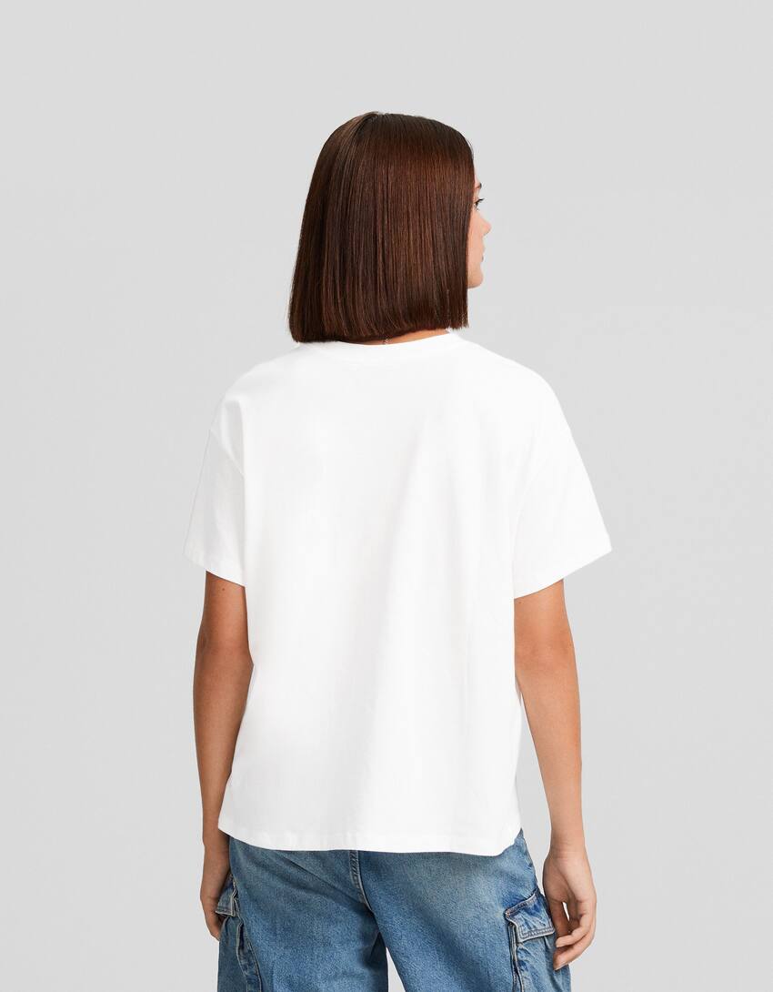 Short sleeve T-shirt with print-Cream-1