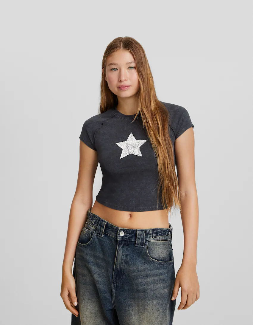 Hannah Montana print short sleeve cropped T-shirt - T-shirts - BSK Teen