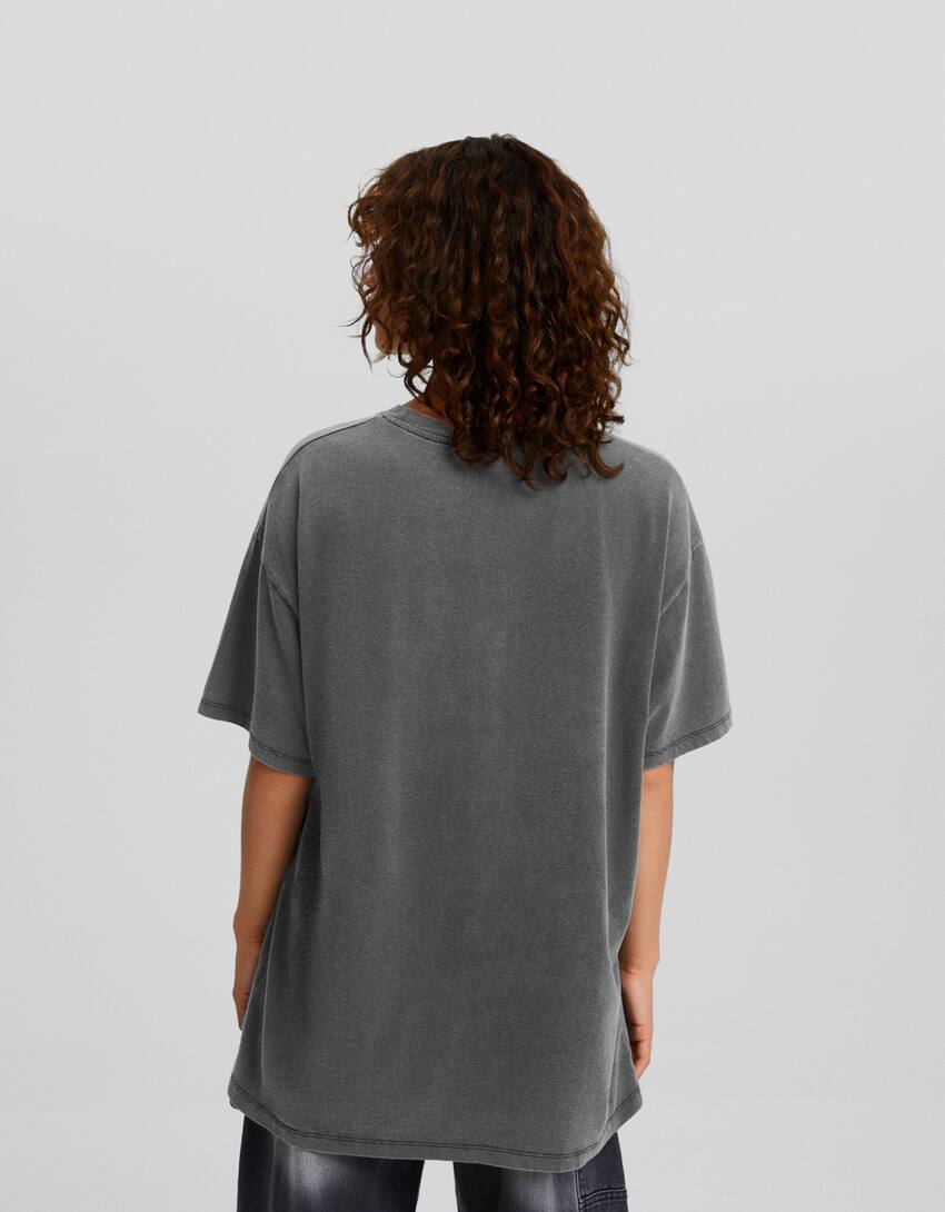 Faded Tupac print short sleeve T-shirt-Grey-1