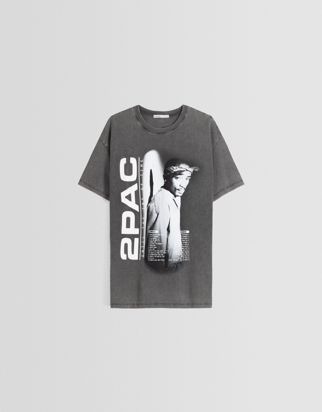 Verwassen T-shirt met korte mouw en Tupac-print