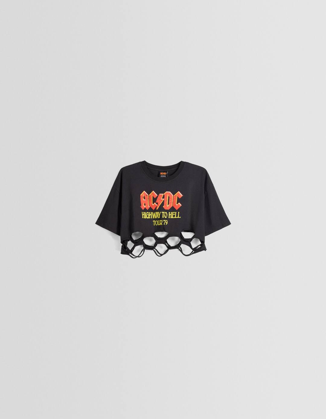 Ripped AC/DC print short sleeve T-shirt