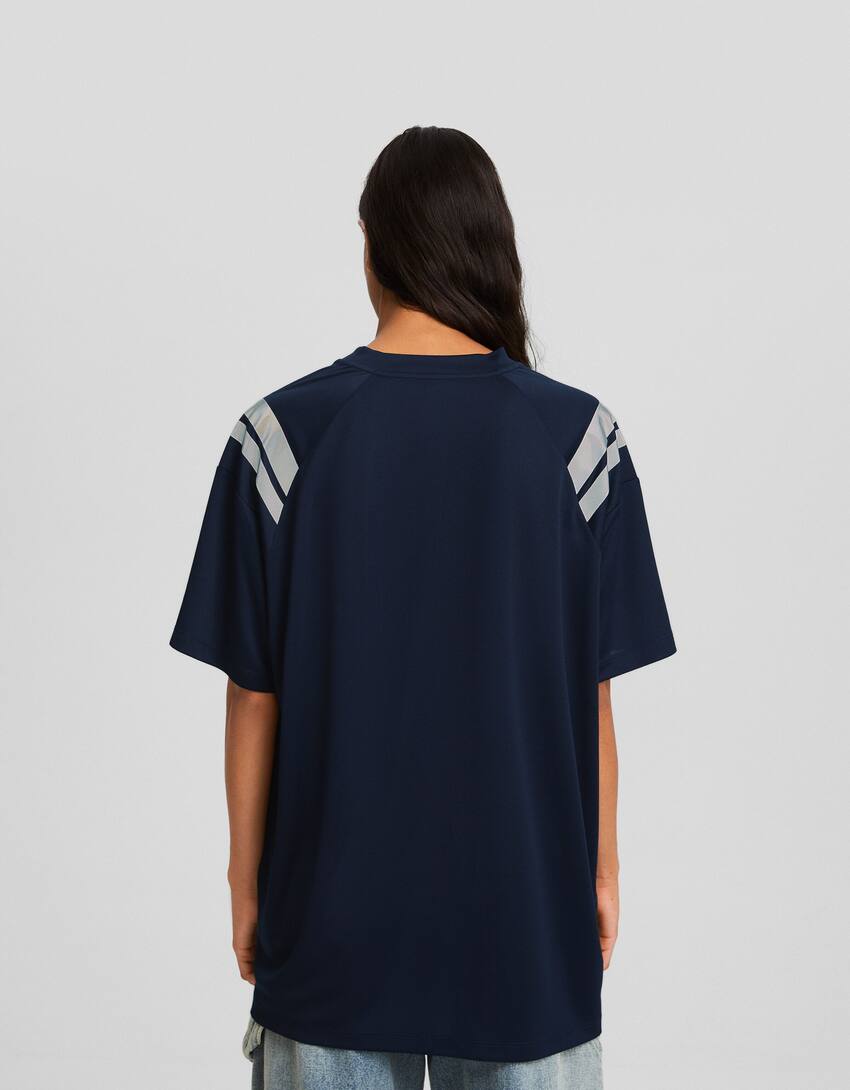 Short sleeve oversize T-shirt with a football print-Black-1