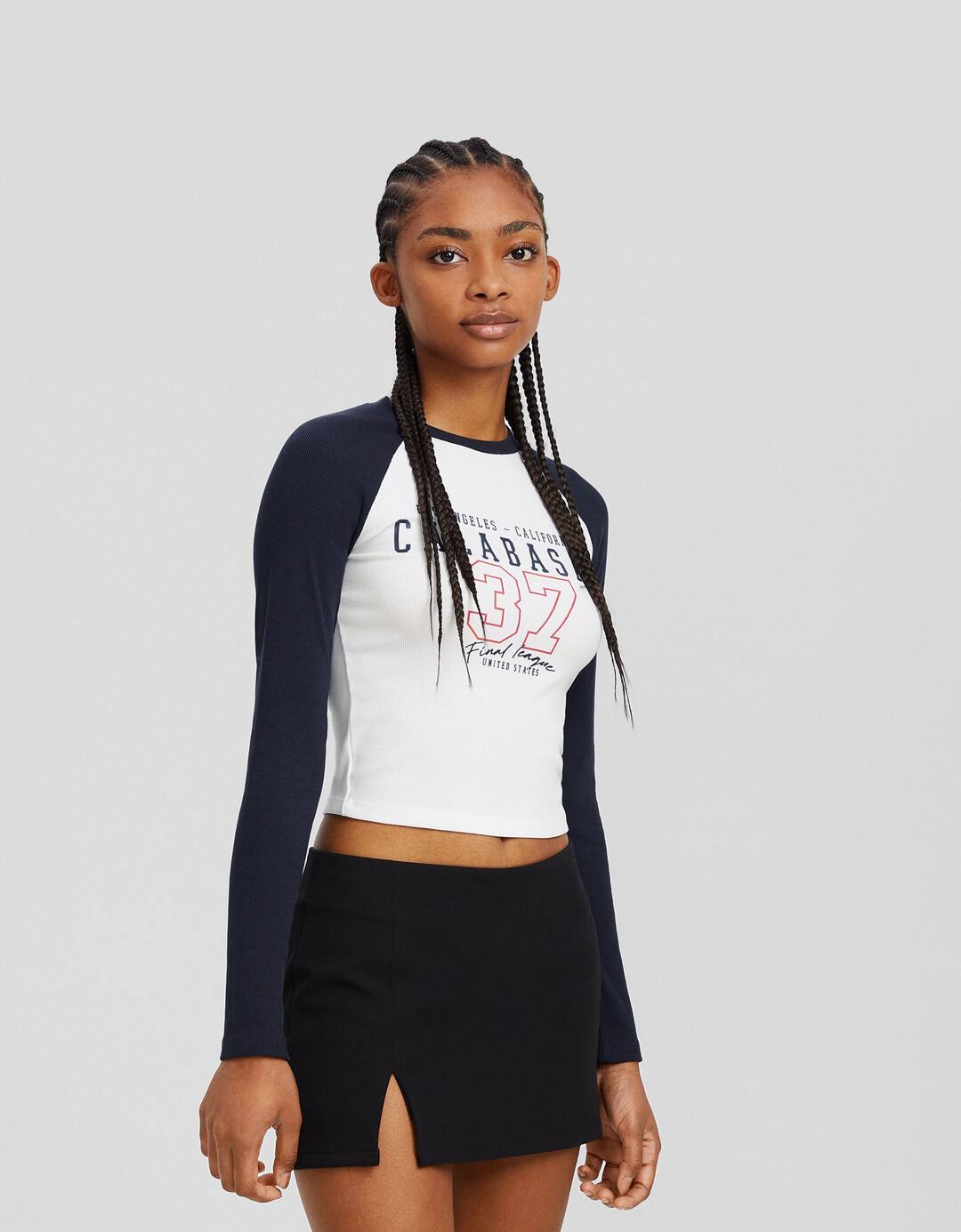 Long raglan sleeve print T-shirt