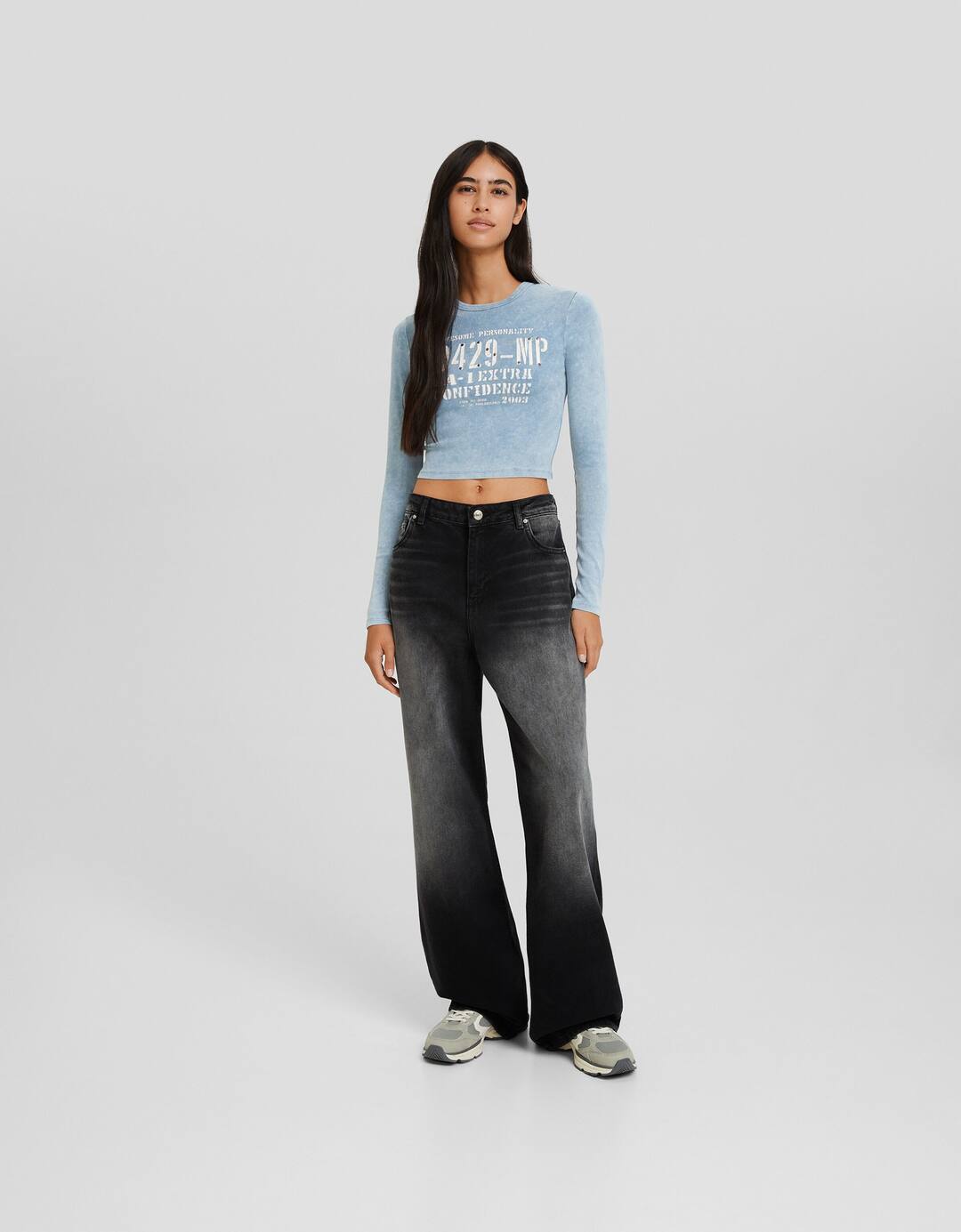 Fitted long sleeve T-shirt with print