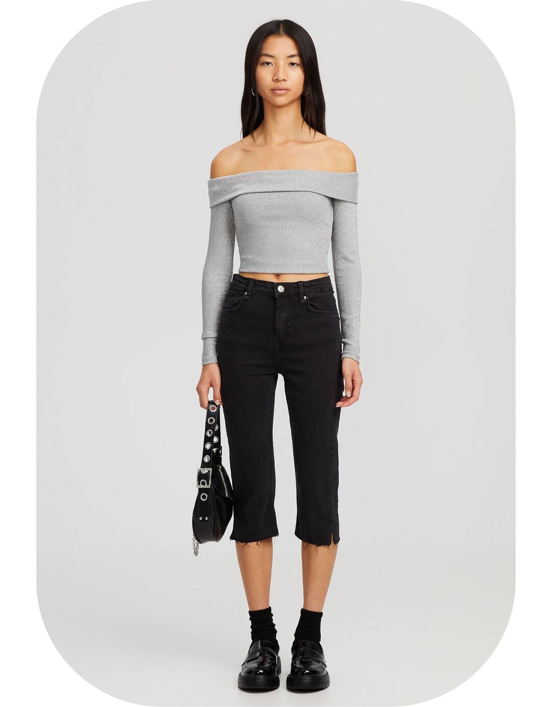Long sleeve sparkly Bardot T-shirt