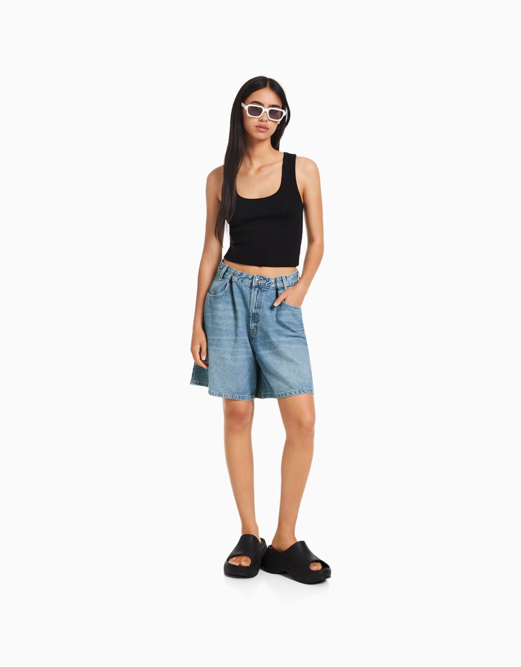 Multi way denim Bermuda shorts