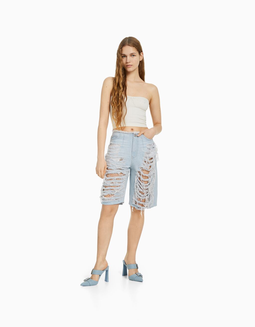 Bermuda denim rotos Mujer Bershka