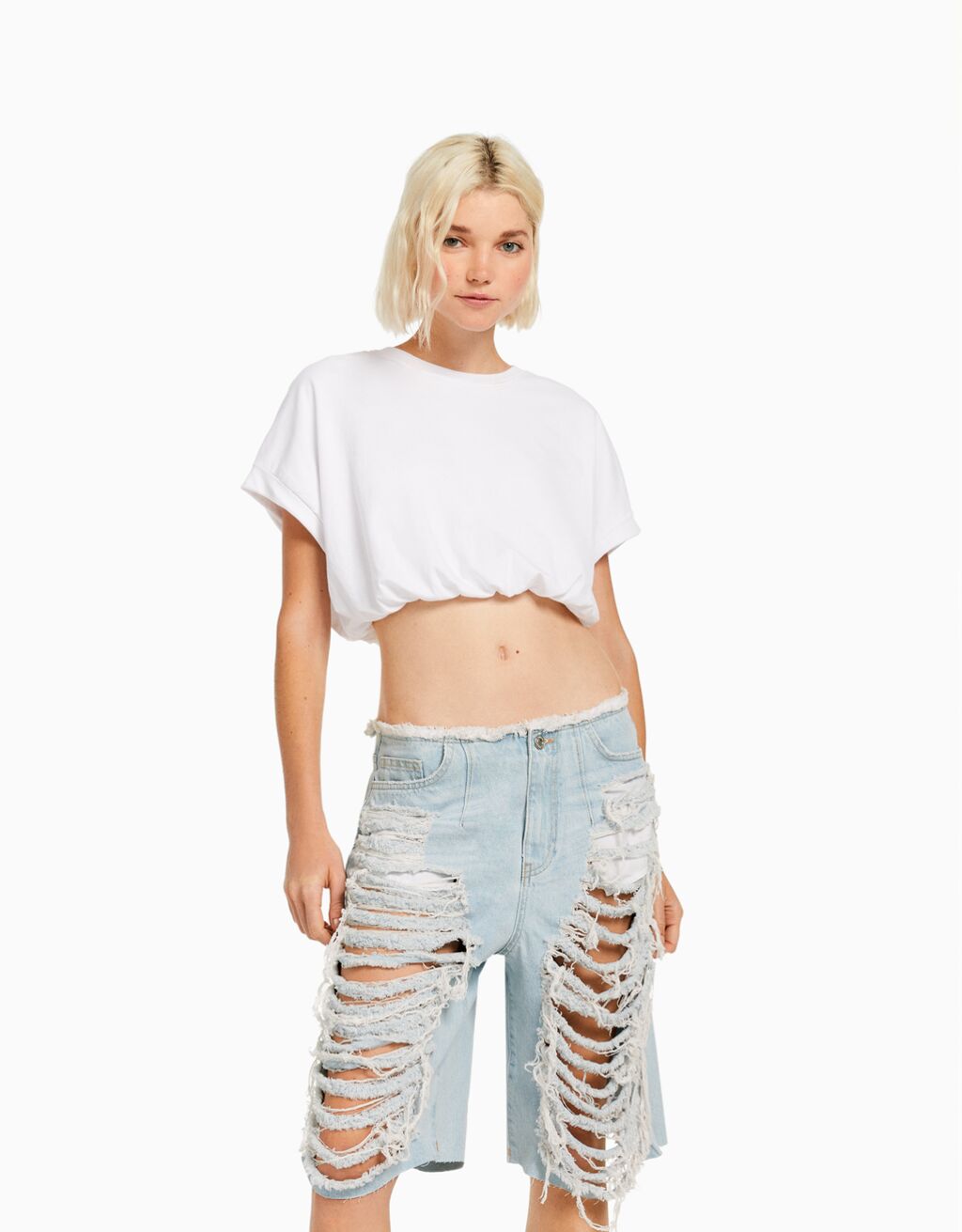 Ripped denim 2025 bermuda shorts