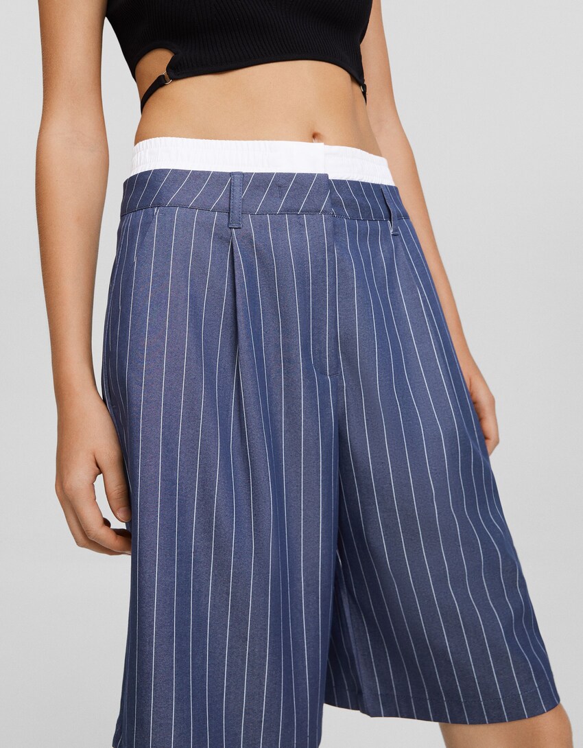 Tailored striped Bermuda shorts with underwear-Blue-3