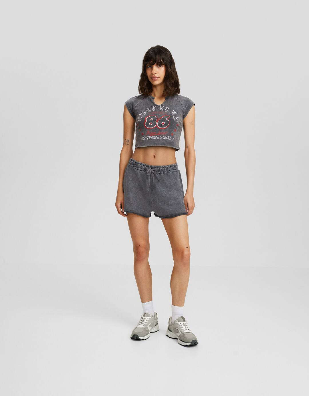 Faded-effect plush shorts