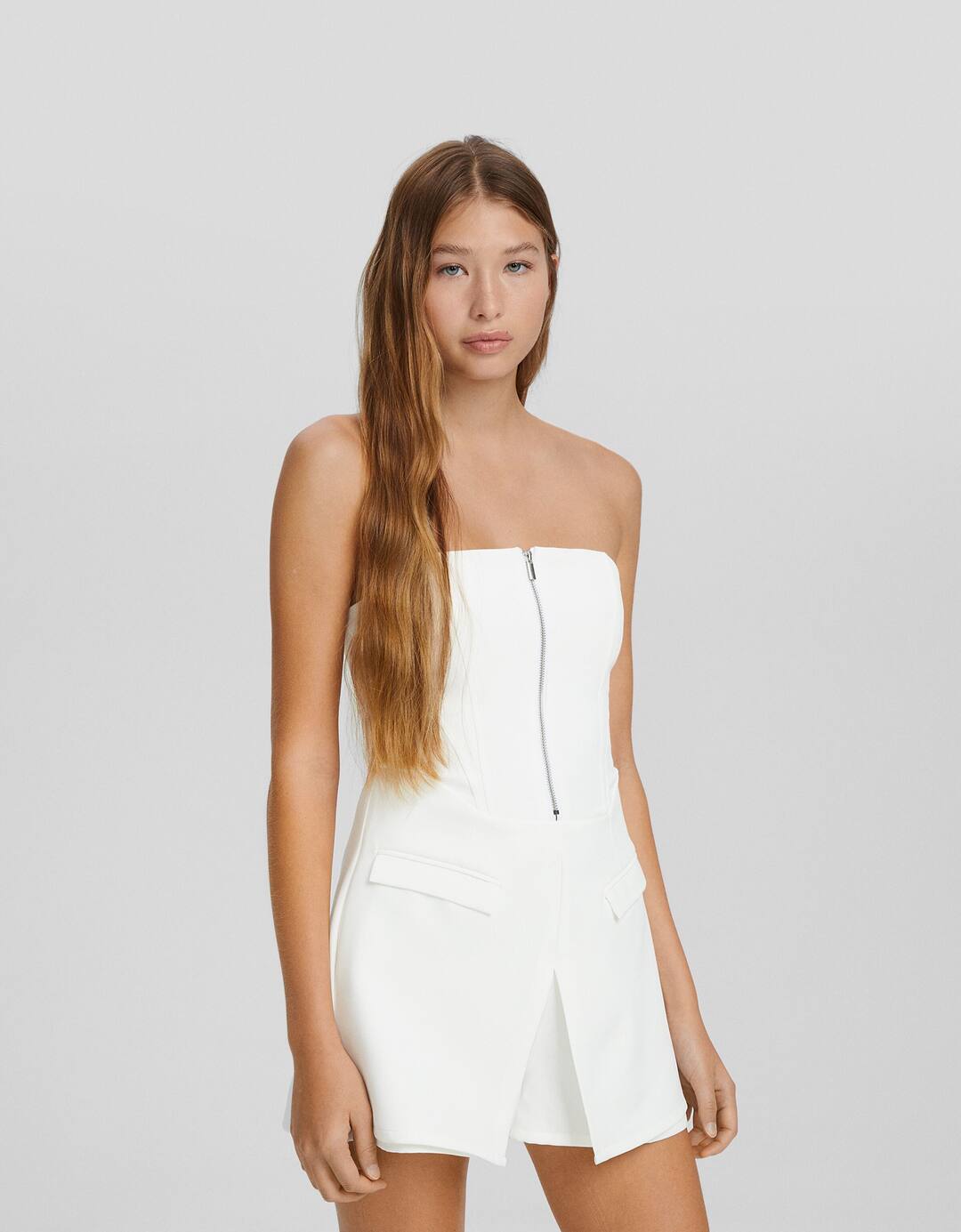 Tailored bandeau playsuit with zip