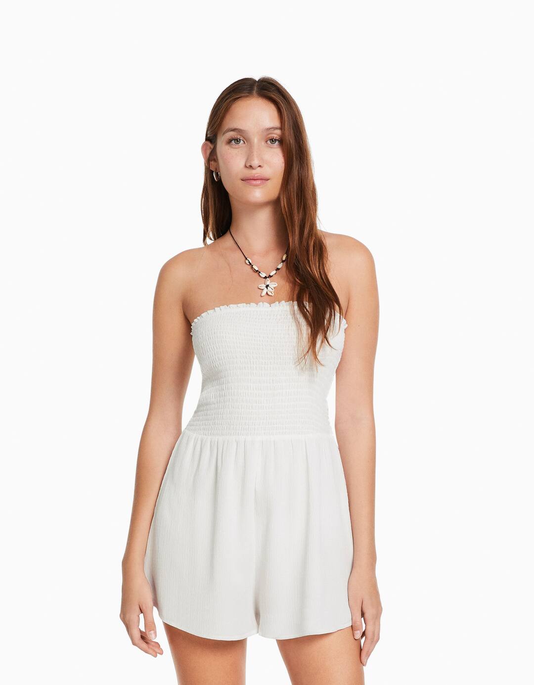 Textured bandeau playsuit with shirring