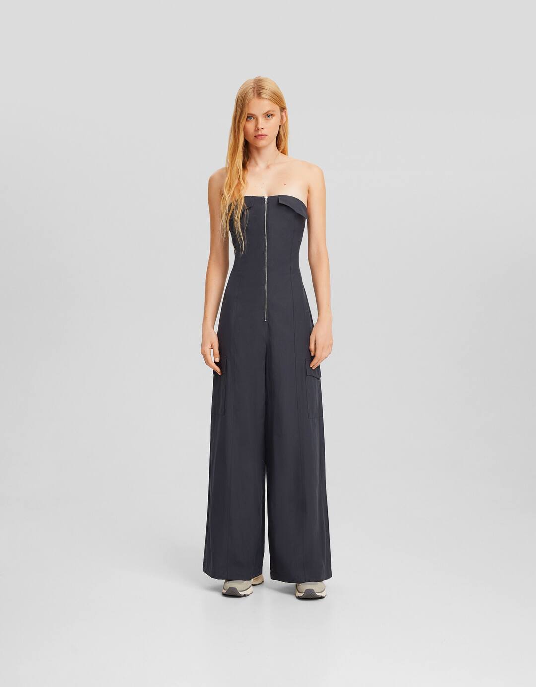 Bandeau zip-up jumpsuit