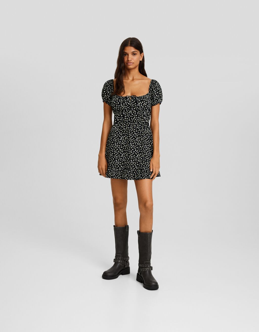 Short sleeve waffleknit mini dress Women Bershka