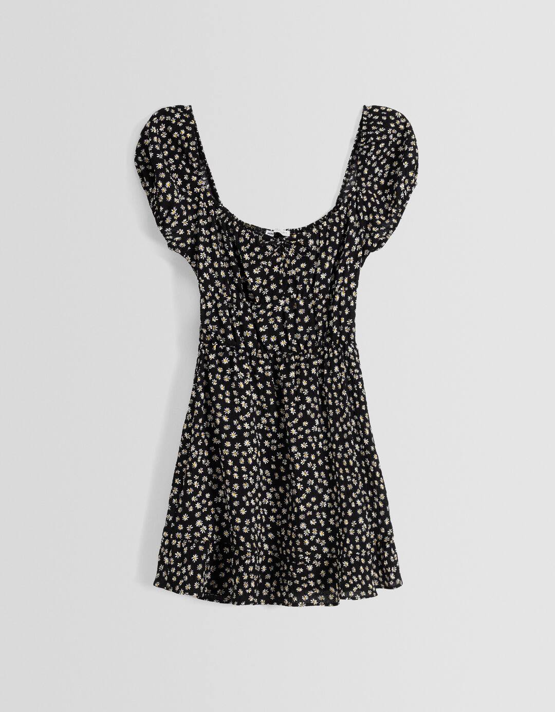 Short sleeve waffle-knit mini dress