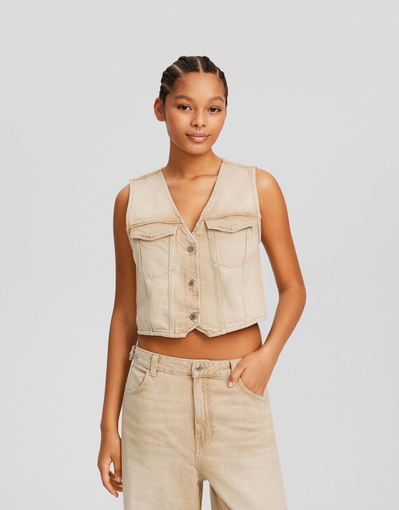 Gilet sans manches denim boutons Femme Bershka