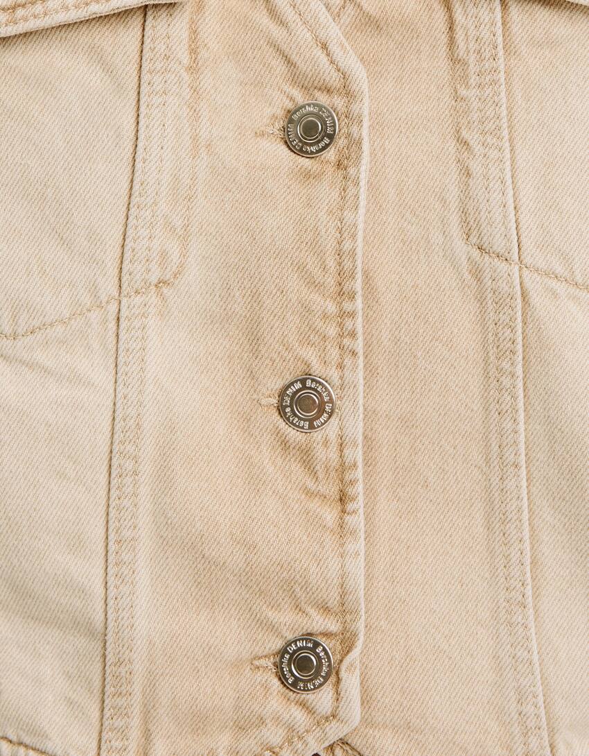 Denim waistcoat with buttons-Cream-5