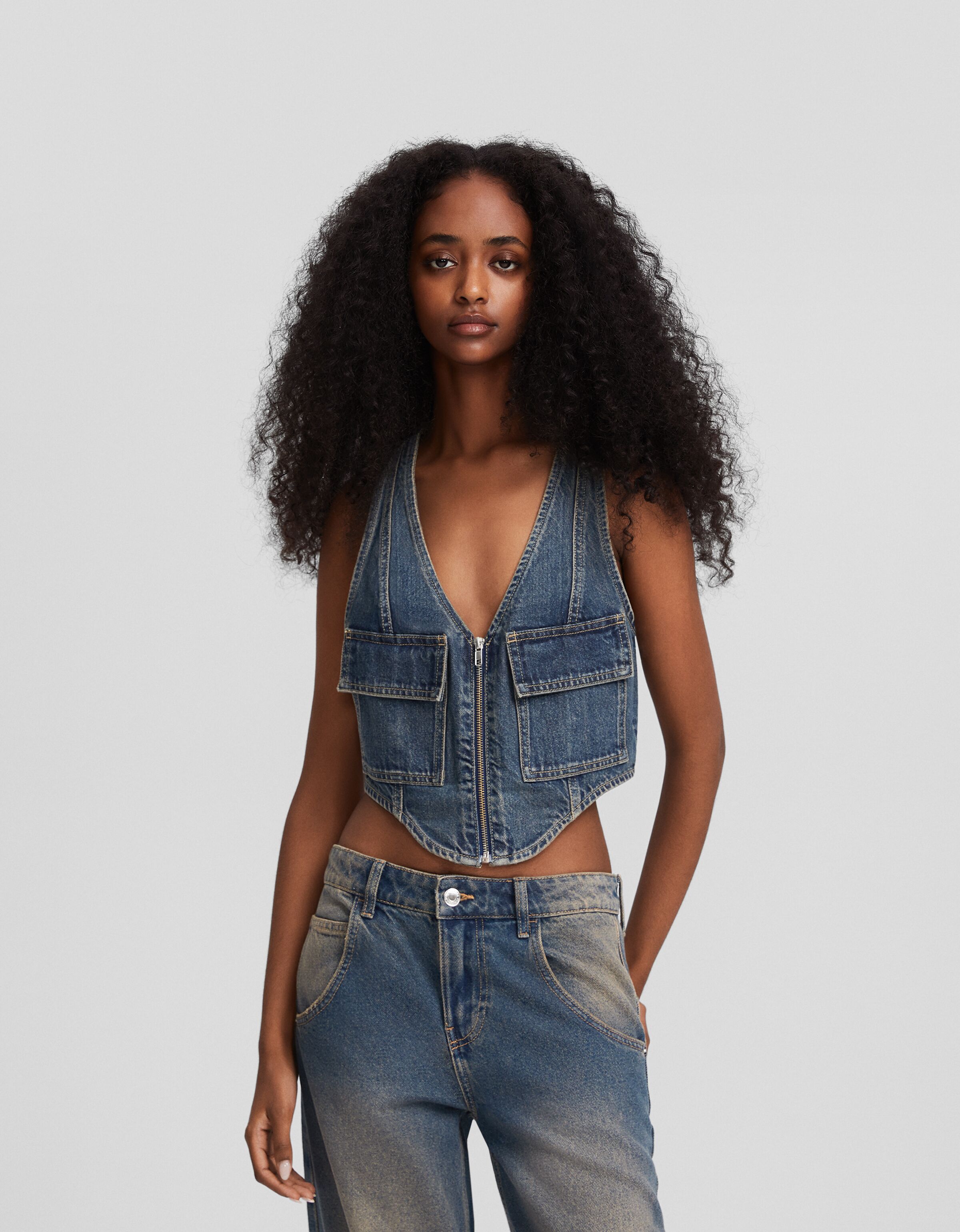 Womens cropped shop denim vest