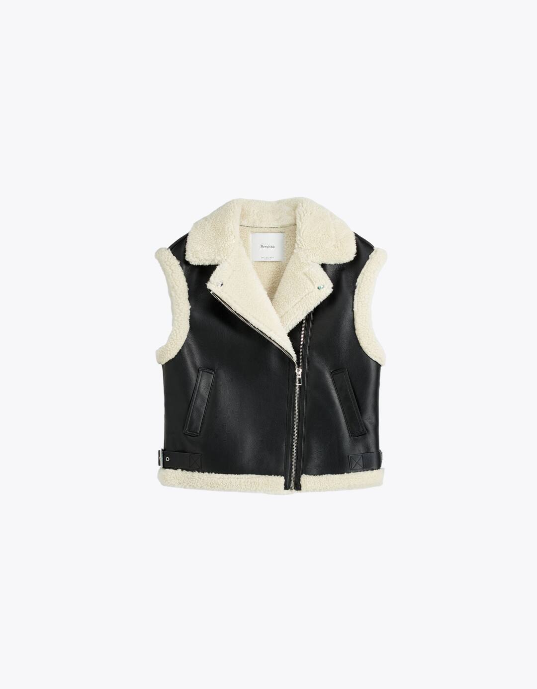 Faux leather double-faced waistcoat