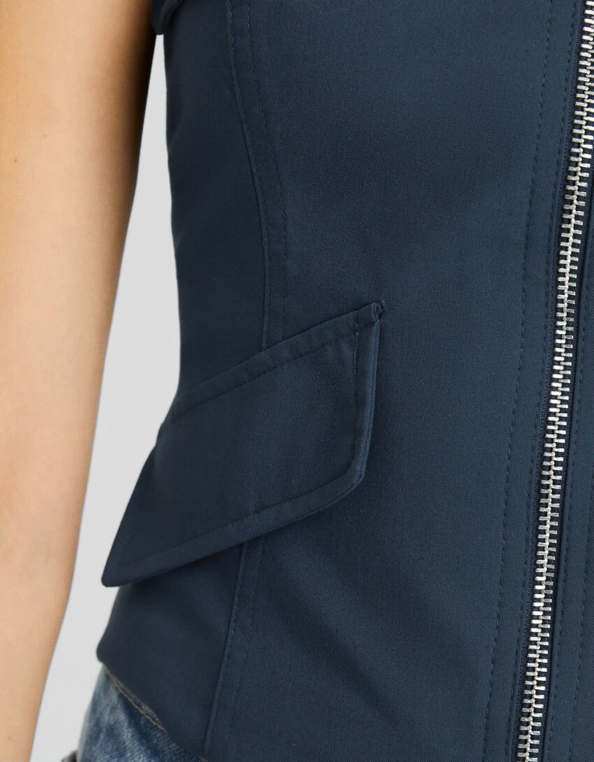 Bandeau waistcoat with zip-Blue-5