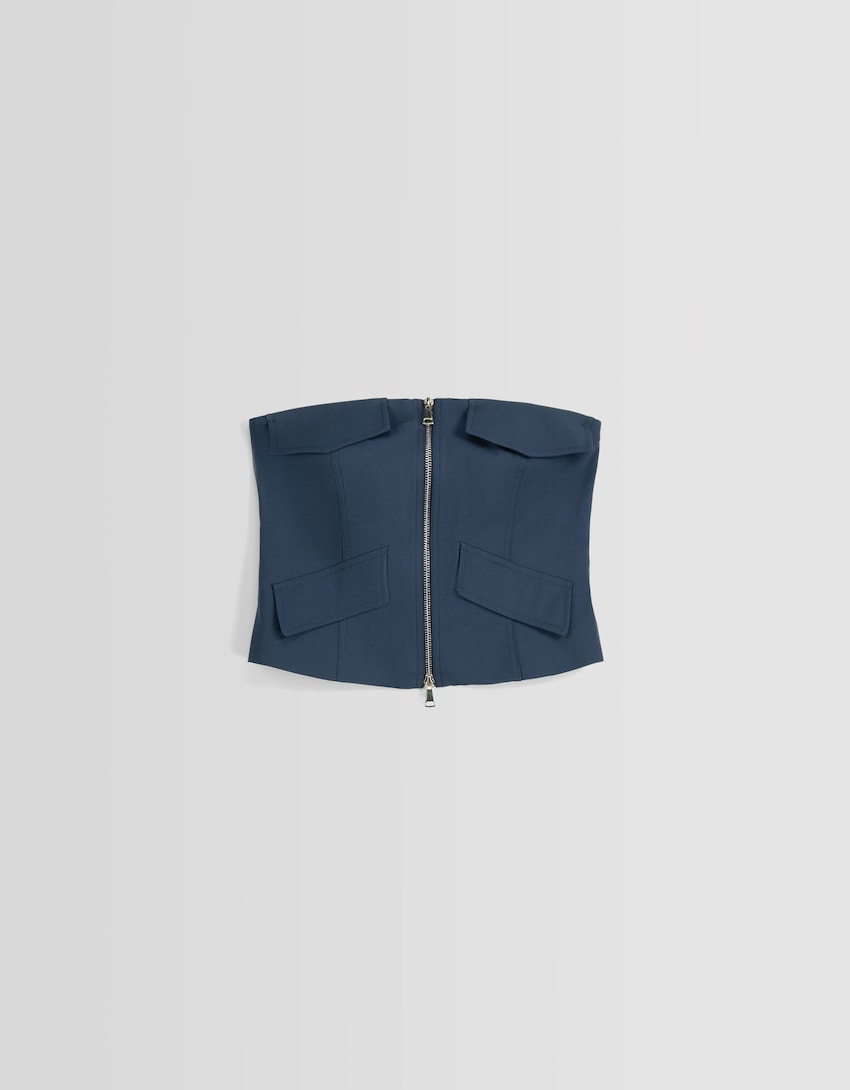 Bandeau waistcoat with zip-Blue-4
