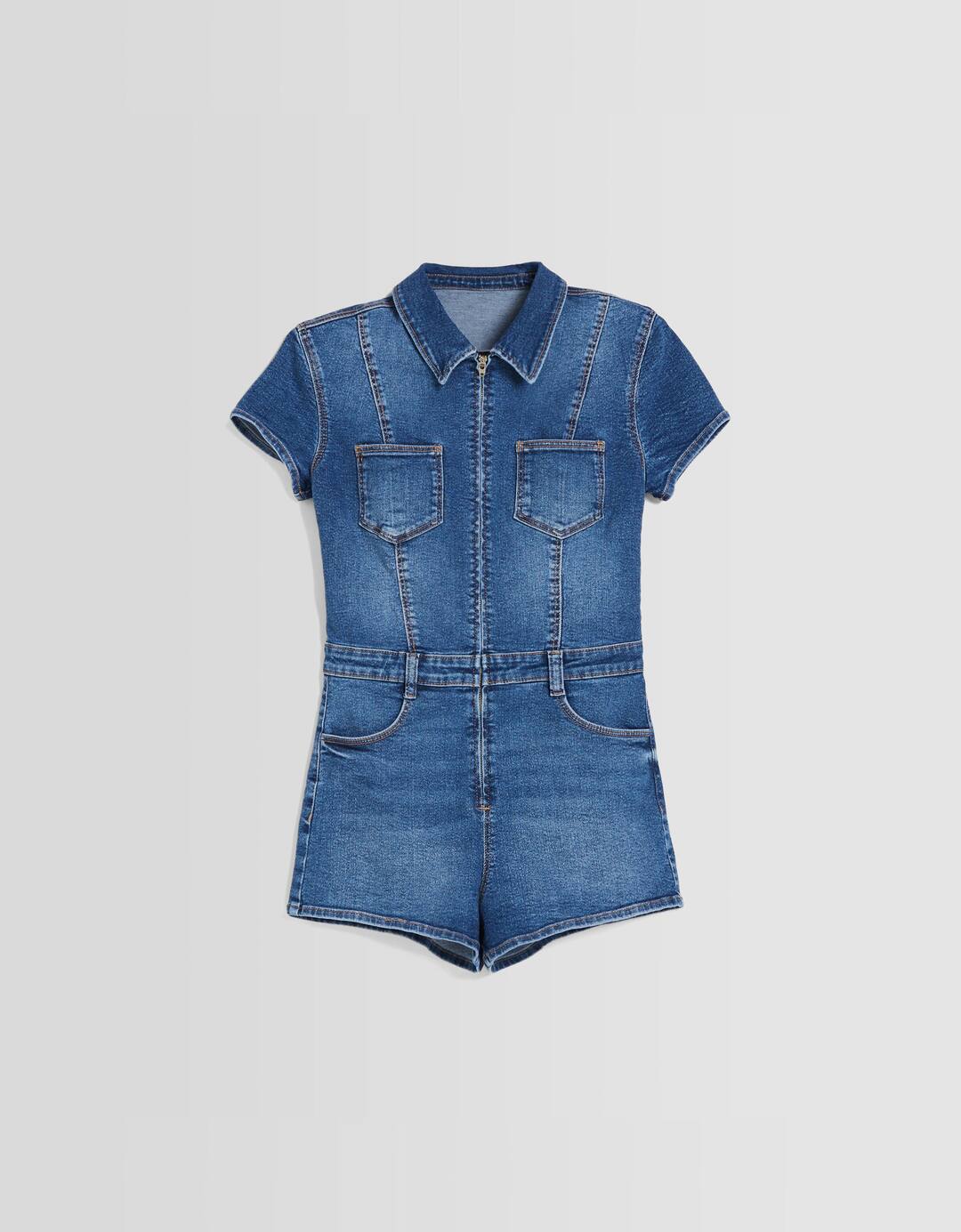 Mono denim corto cremallera