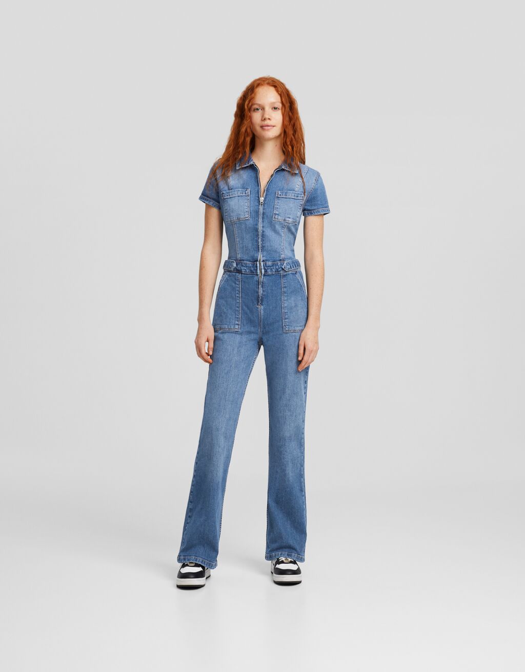 Combinaison denim manches courtes Femme Bershka