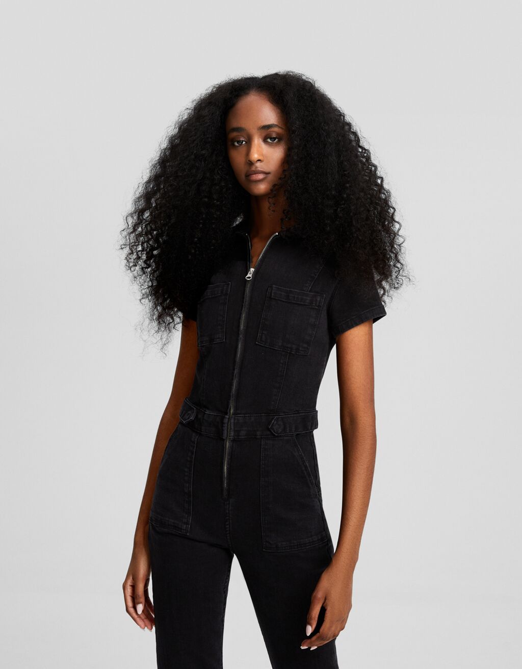 Tall Shortsleeve Belted Tapered Cargo Denim Jumpsuit | boohoo