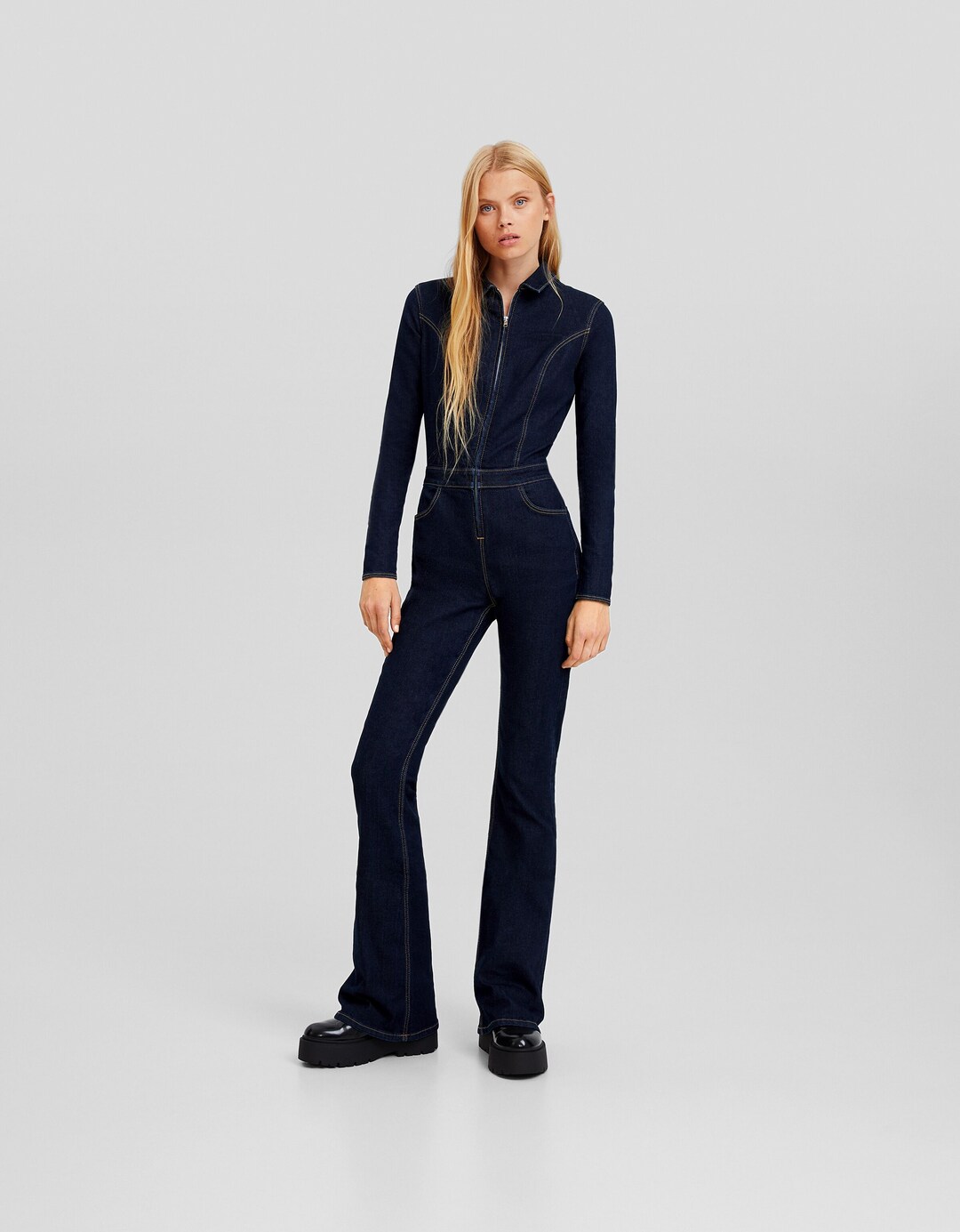 Mono largo denim manga larga cremallera