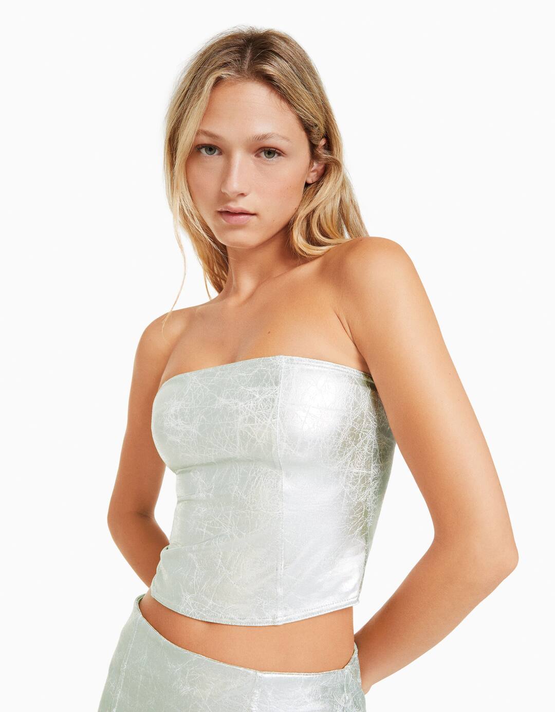 Metallic coated bandeau top