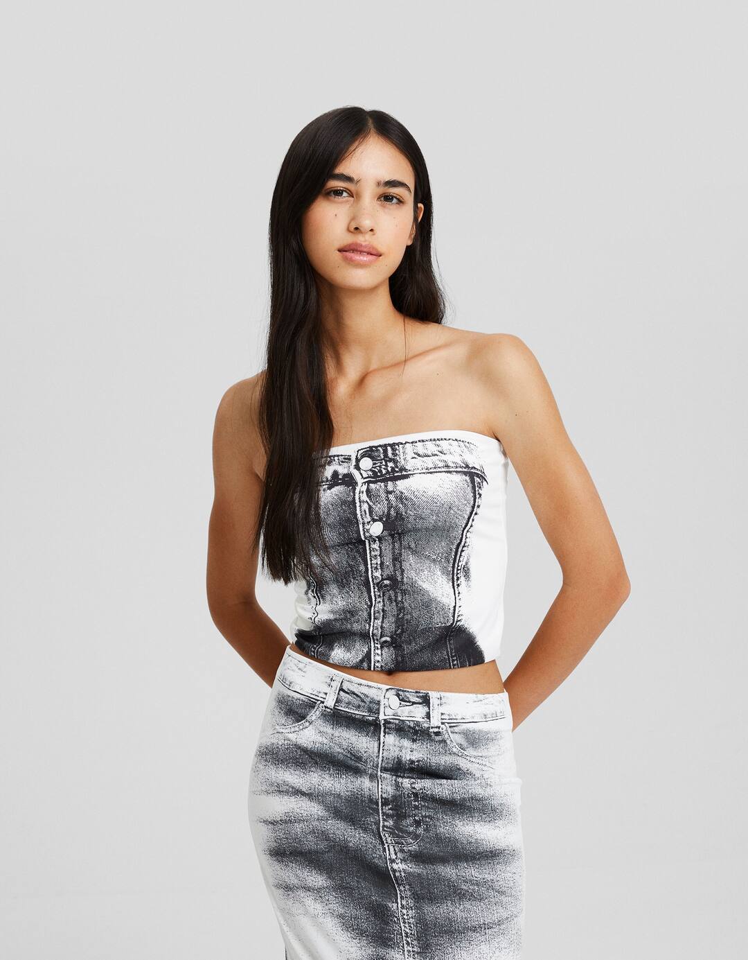 Denim effect bandeau top