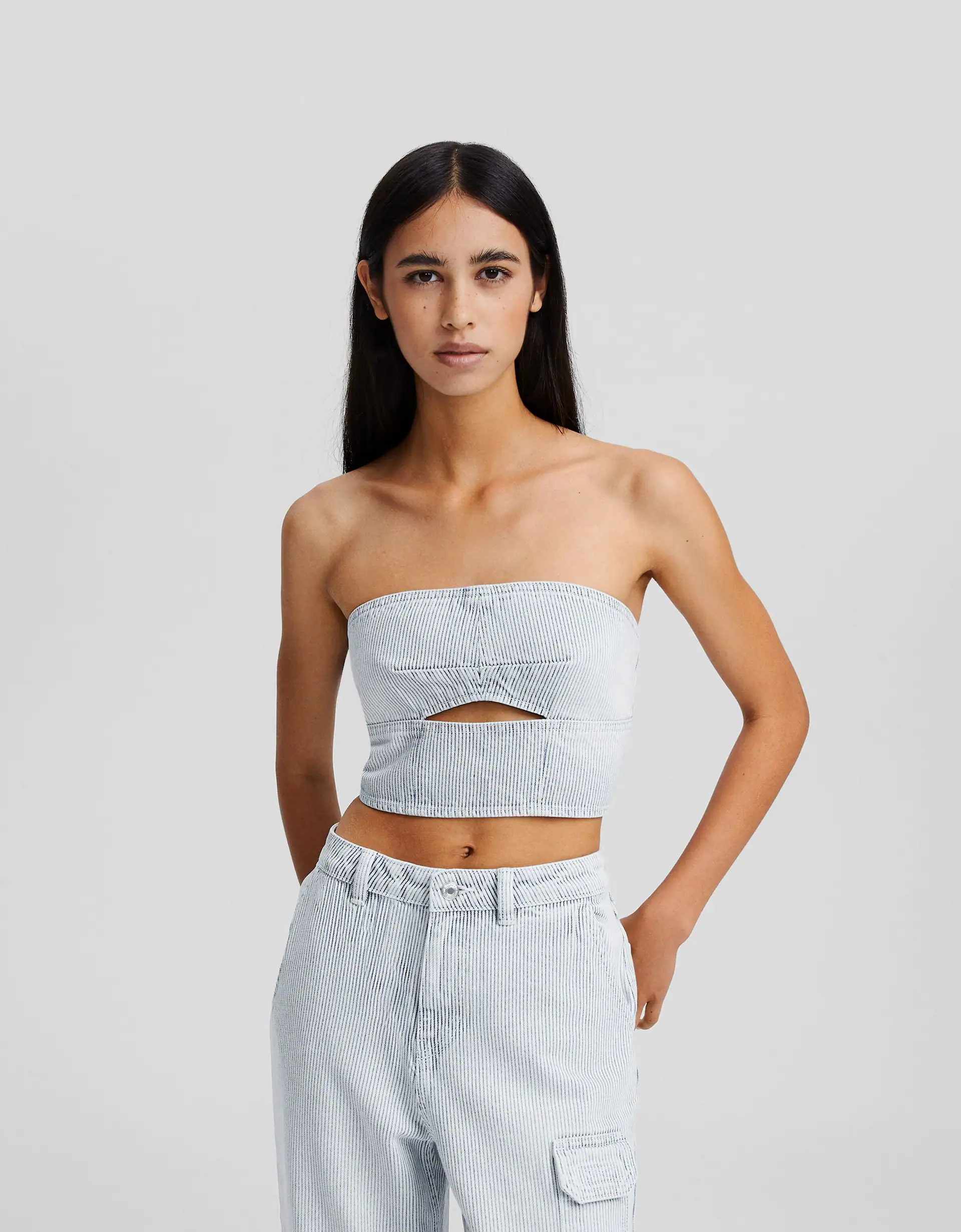 Striped denim bandeau top - Tops and corsets - Women