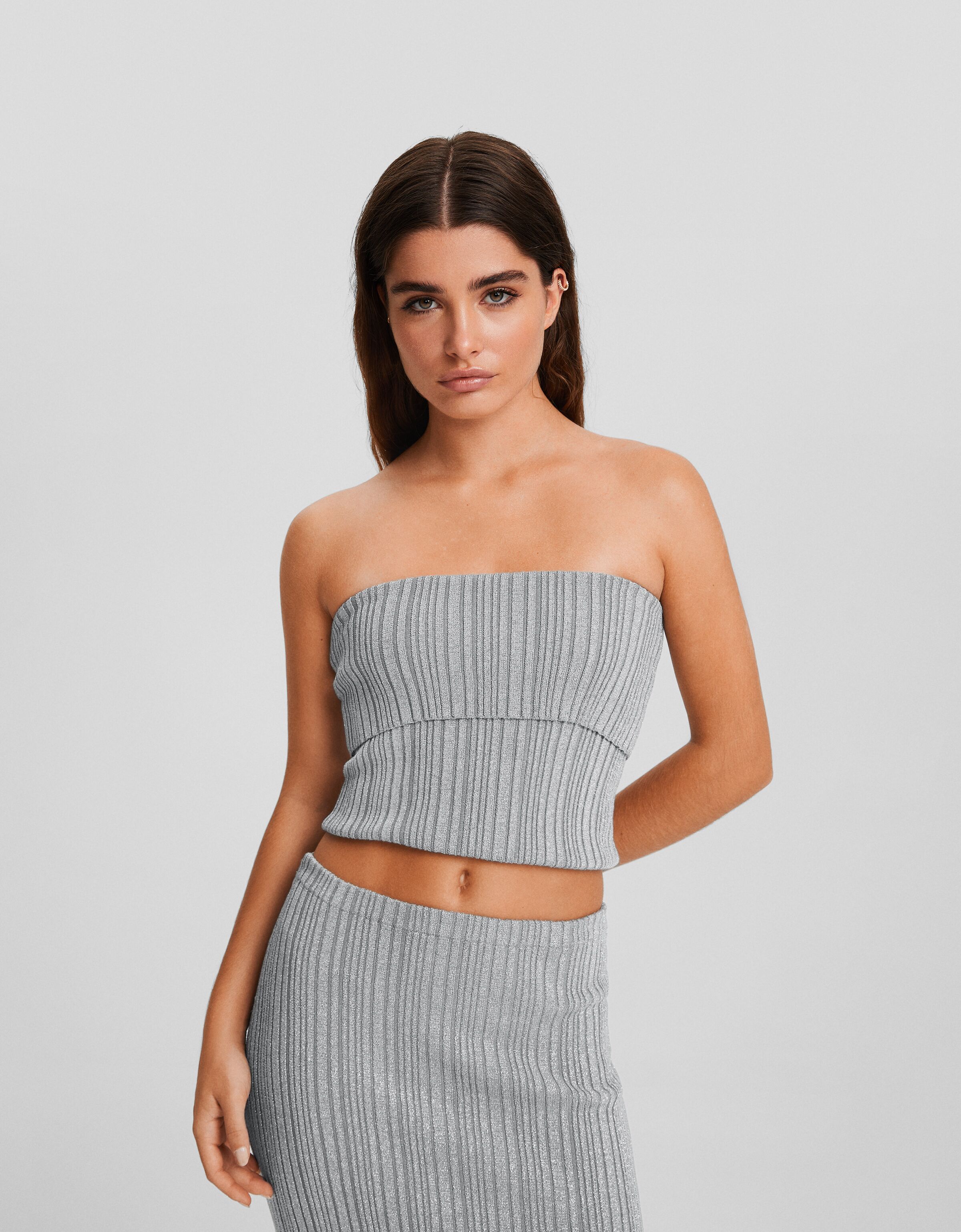 Ribbed hot sale strapless top