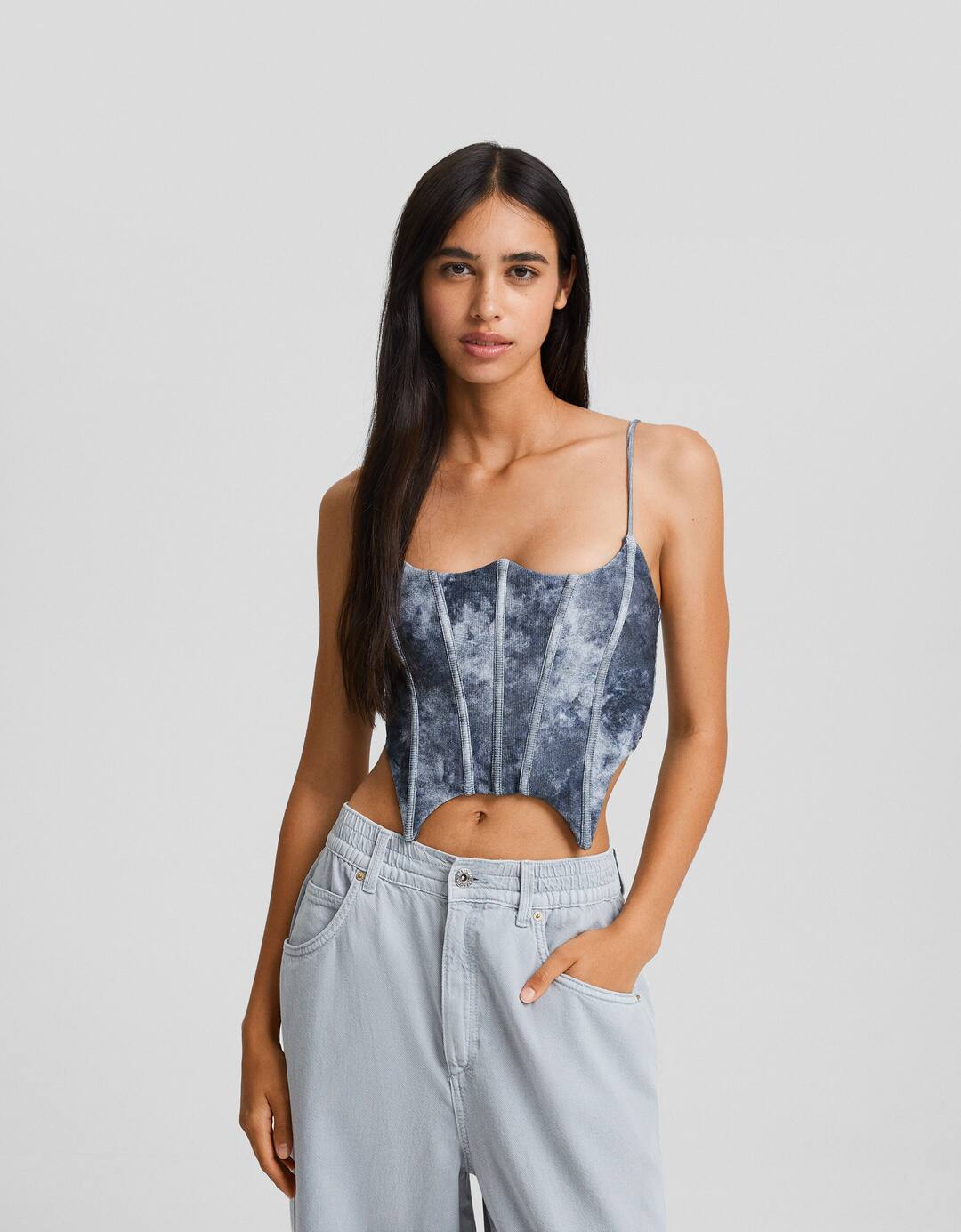 Ribbed strappy corset top