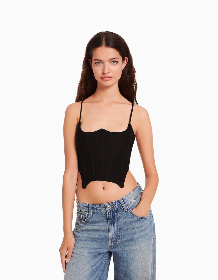 Ribbed strappy corset top - Women