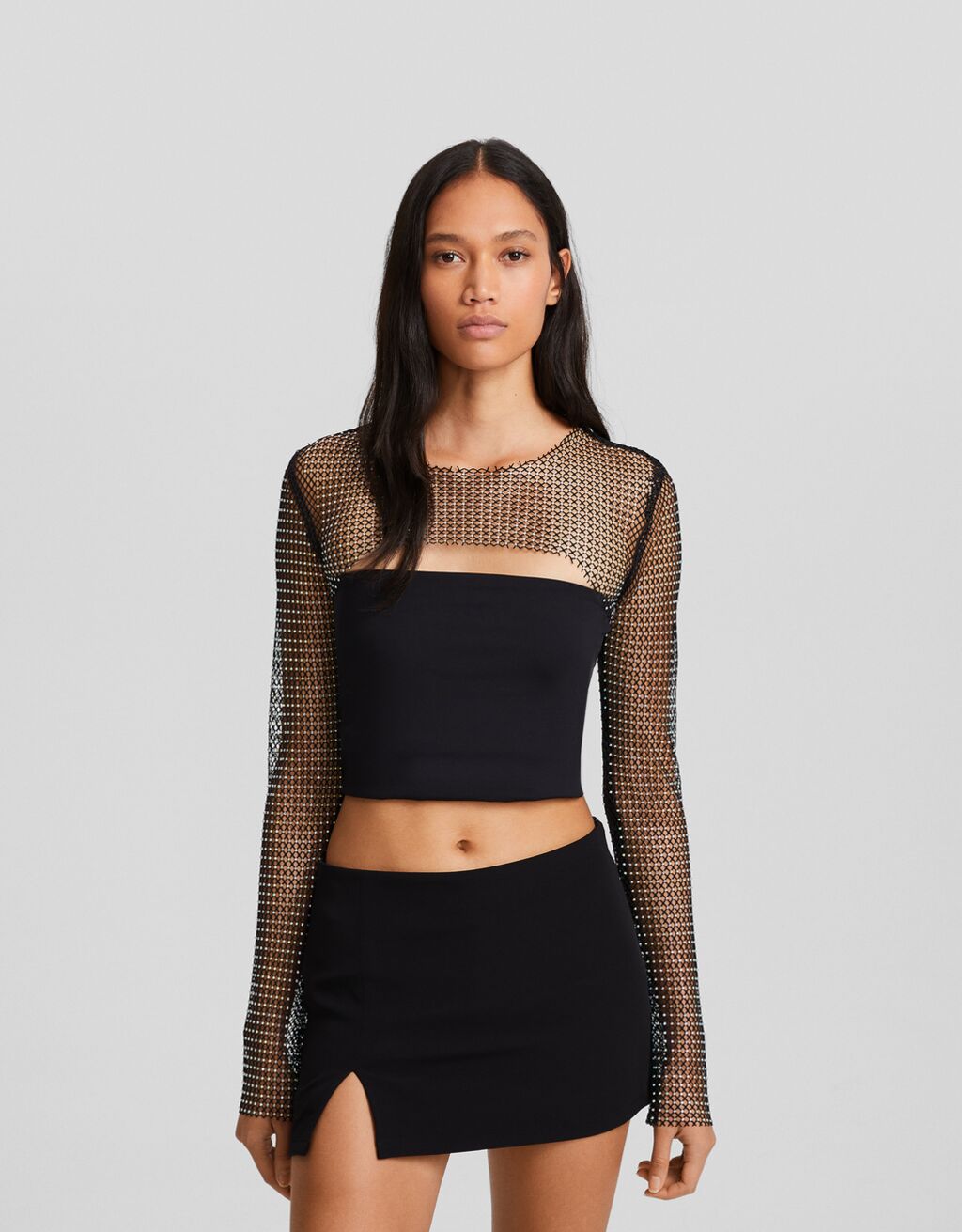 Rhinestone shop mesh top