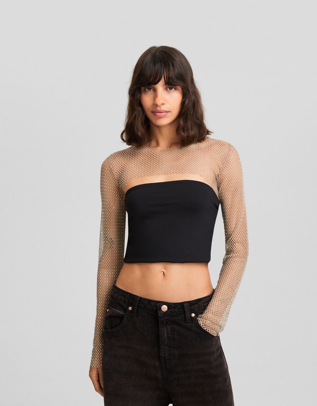 Camiseta manga larga red strass Mujer Bershka