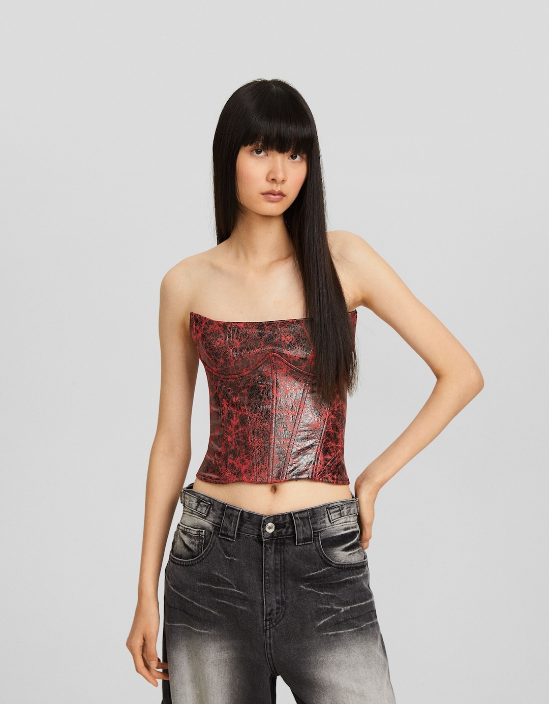 Top v bandeau štýle z koženky