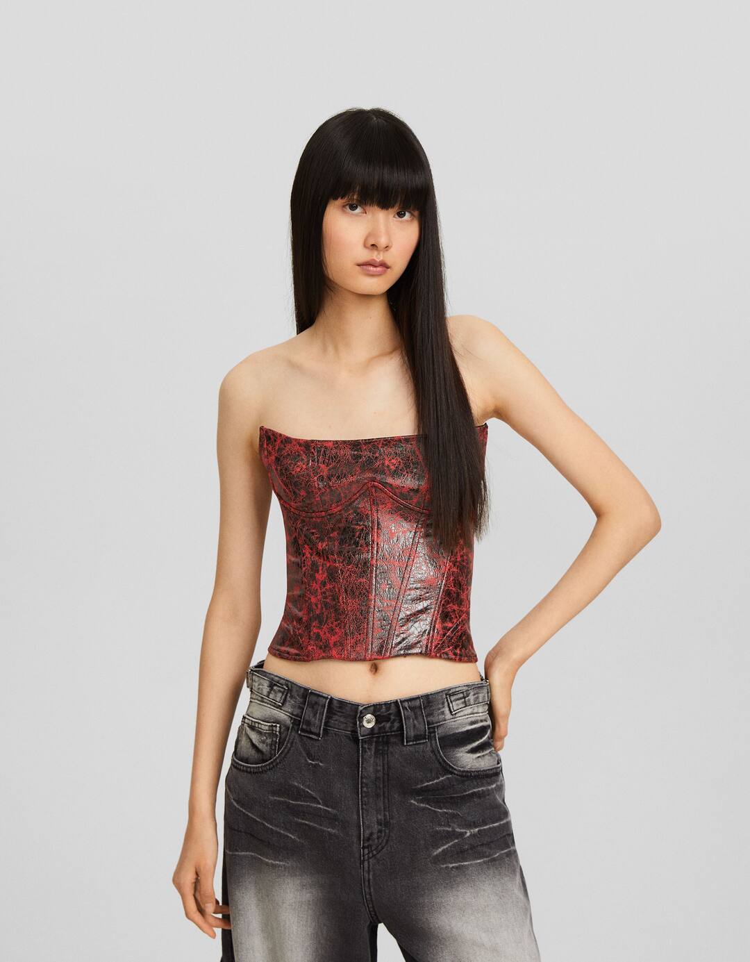 Leather effect bandeau top