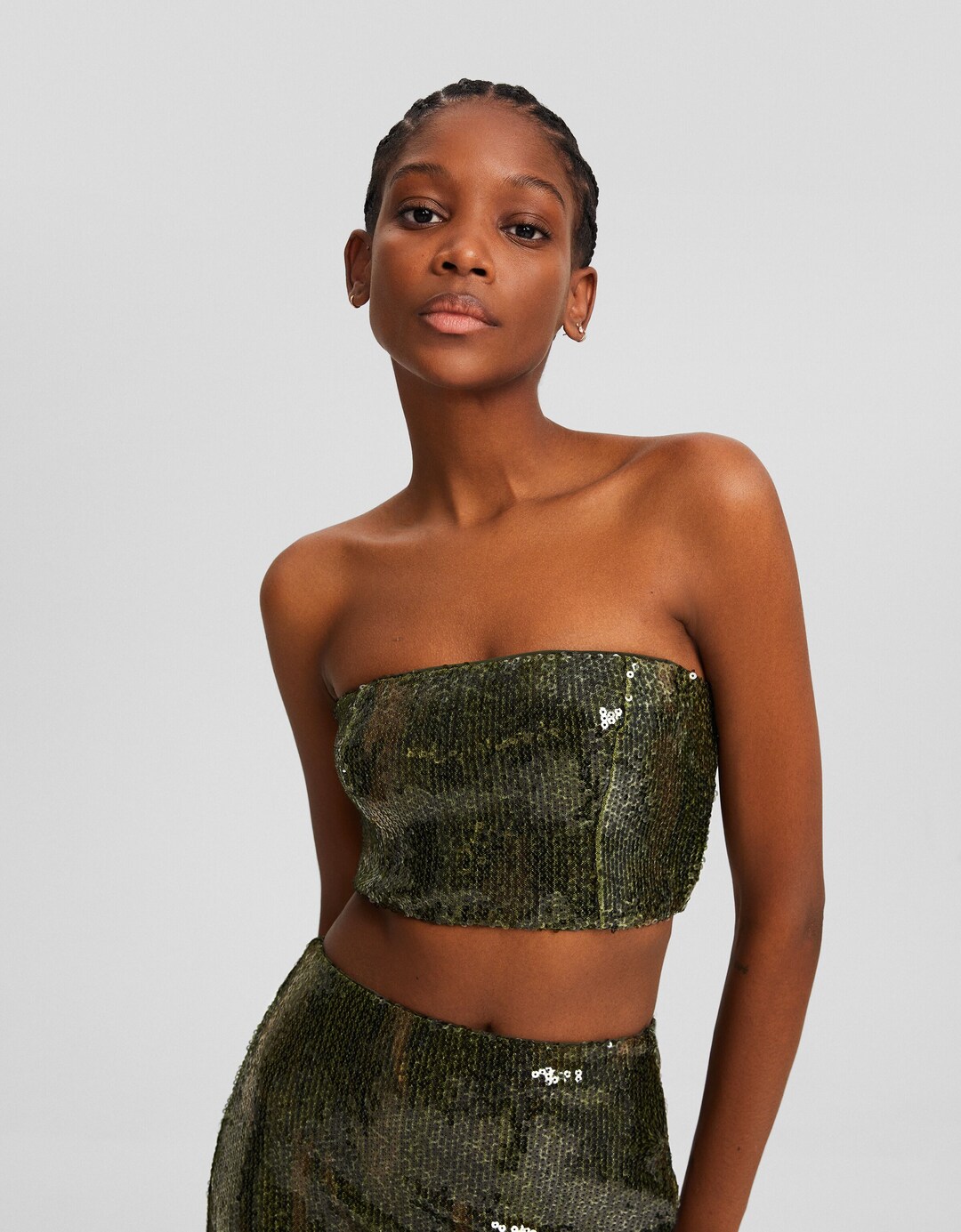 Cropped sequinned bandeau top